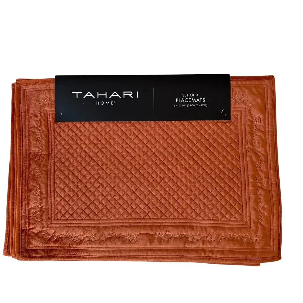 4 TAHARI Velvet Velour Fall Placemats 13x19 Auburn 